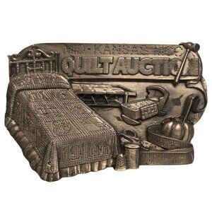 Quilt Auction Belt Buckle Mennonite Kansas Sale MCC Vintage 1983 Collectible